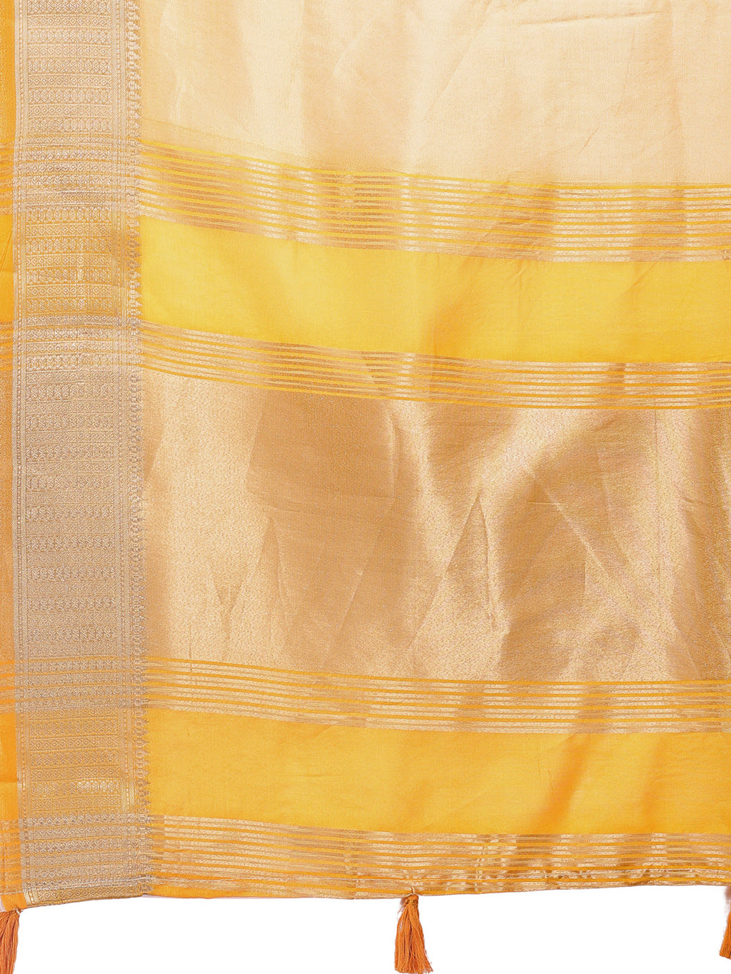 Shree Shyam Fashion Elegant Yellow & Yellow Organza Saree with Rich Zari Border & Pallu Tassels | Premium Partywear Saree for Women