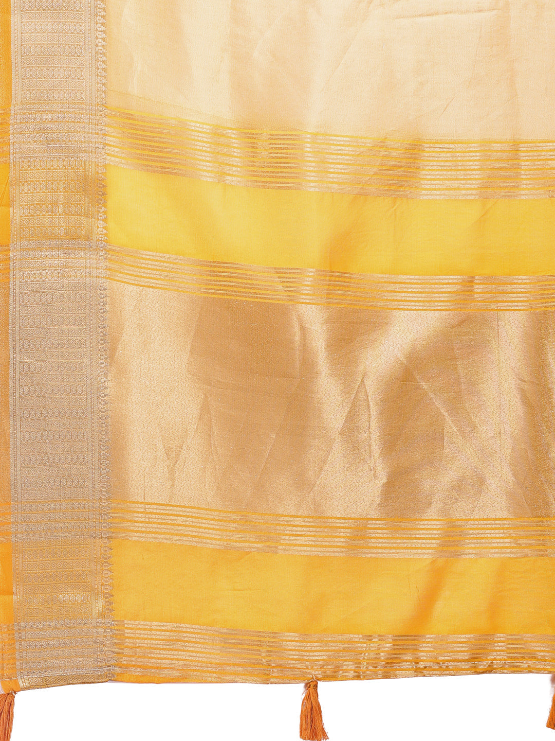 Shree Shyam Fashion Elegant Yellow & Yellow Organza Saree with Rich Zari Border & Pallu Tassels | Premium Partywear Saree for Women