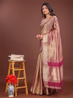 Shree Shyam Fashion Elegant Light Pink & Magenta Organza Saree with Rich Zari Border & Pallu Tassels | Premium Partywear Saree for Women