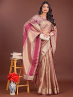 Shree Shyam Fashion Elegant Light Pink & Magenta Organza Saree with Rich Zari Border & Pallu Tassels | Premium Partywear Saree for Women