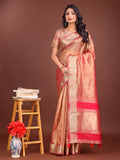 Shree Shyam Fashion Elegant Orange & Pink Organza Saree with Rich Zari Border & Pallu Tassels | Premium Partywear Saree for Women