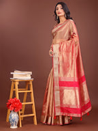 Shree Shyam Fashion Elegant Orange & Pink Organza Saree with Rich Zari Border & Pallu Tassels | Premium Partywear Saree for Women