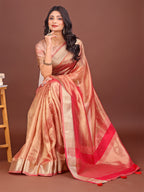 Shree Shyam Fashion Elegant Orange & Pink Organza Saree with Rich Zari Border & Pallu Tassels | Premium Partywear Saree for Women