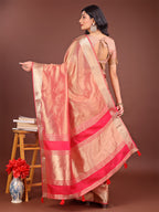 Shree Shyam Fashion Elegant Orange & Pink Organza Saree with Rich Zari Border & Pallu Tassels | Premium Partywear Saree for Women