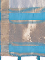 Shree Shyam Fashion Elegant Grey & Sky Blue Organza Saree with Rich Zari Border & Pallu Tassels | Premium Partywear Saree for Women