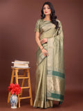 Shree Shyam Fashion Elegant Light Green & Green Organza Saree with Rich Zari Border & Pallu Tassels | Premium Partywear Saree for Women