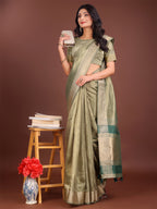 Shree Shyam Fashion Elegant Light Green & Green Organza Saree with Rich Zari Border & Pallu Tassels | Premium Partywear Saree for Women