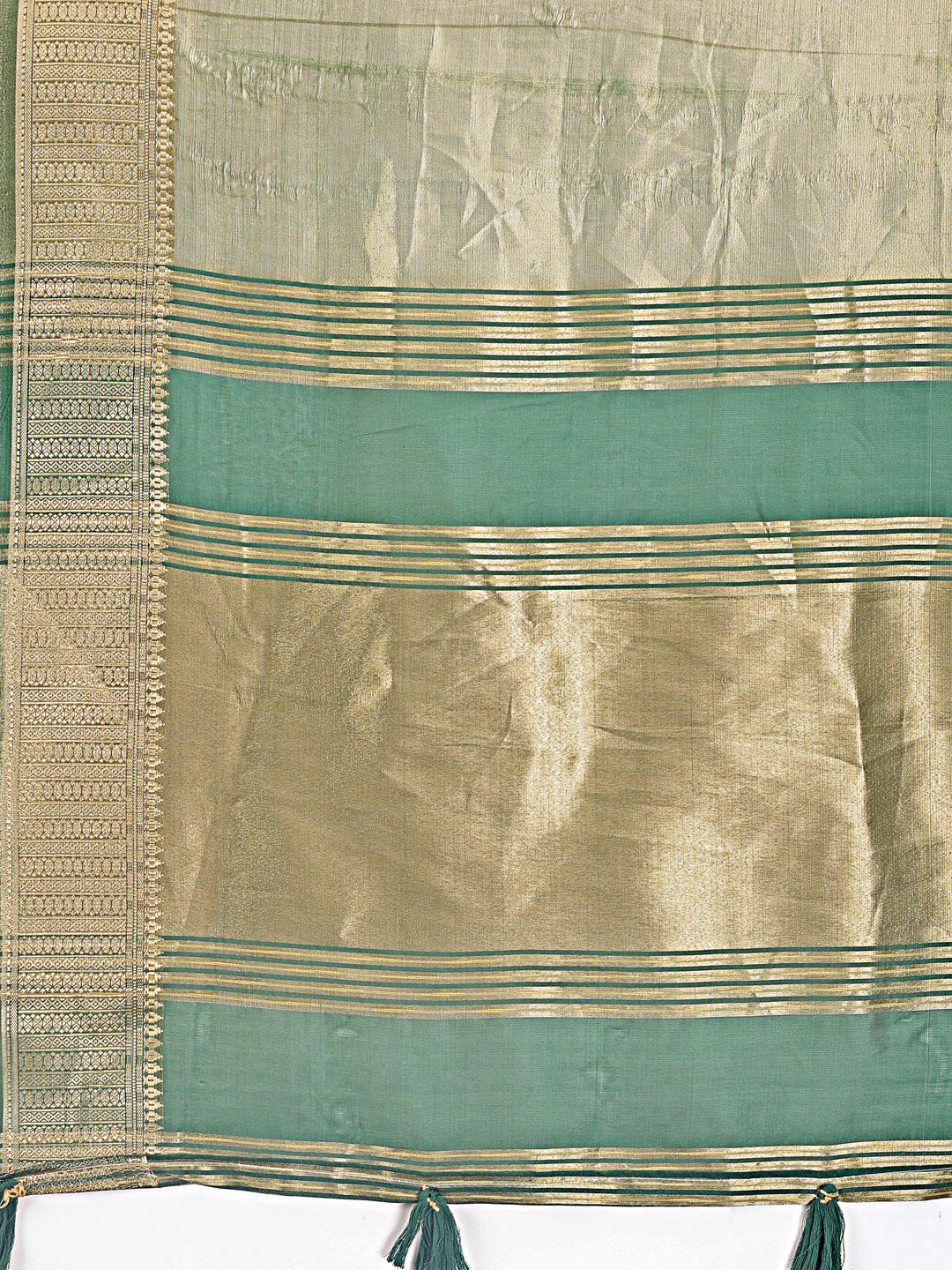 Shree Shyam Fashion Elegant Light Green & Green Organza Saree with Rich Zari Border & Pallu Tassels | Premium Partywear Saree for Women