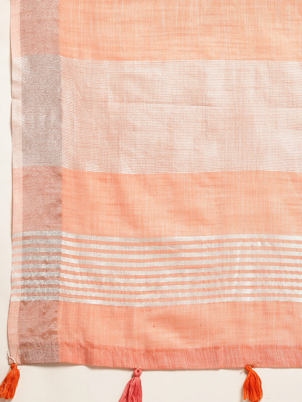 Shree Shyam Fashion Elegant Peach Woven Linen Saree with Contrast Zari Border & Tassels - Soft & Breathable Party Wear - Distacart