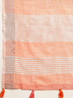 Shree Shyam Fashion Elegant Peach Woven Linen Saree with Contrast Zari Border & Tassels - Soft & Breathable Party Wear - Distacart