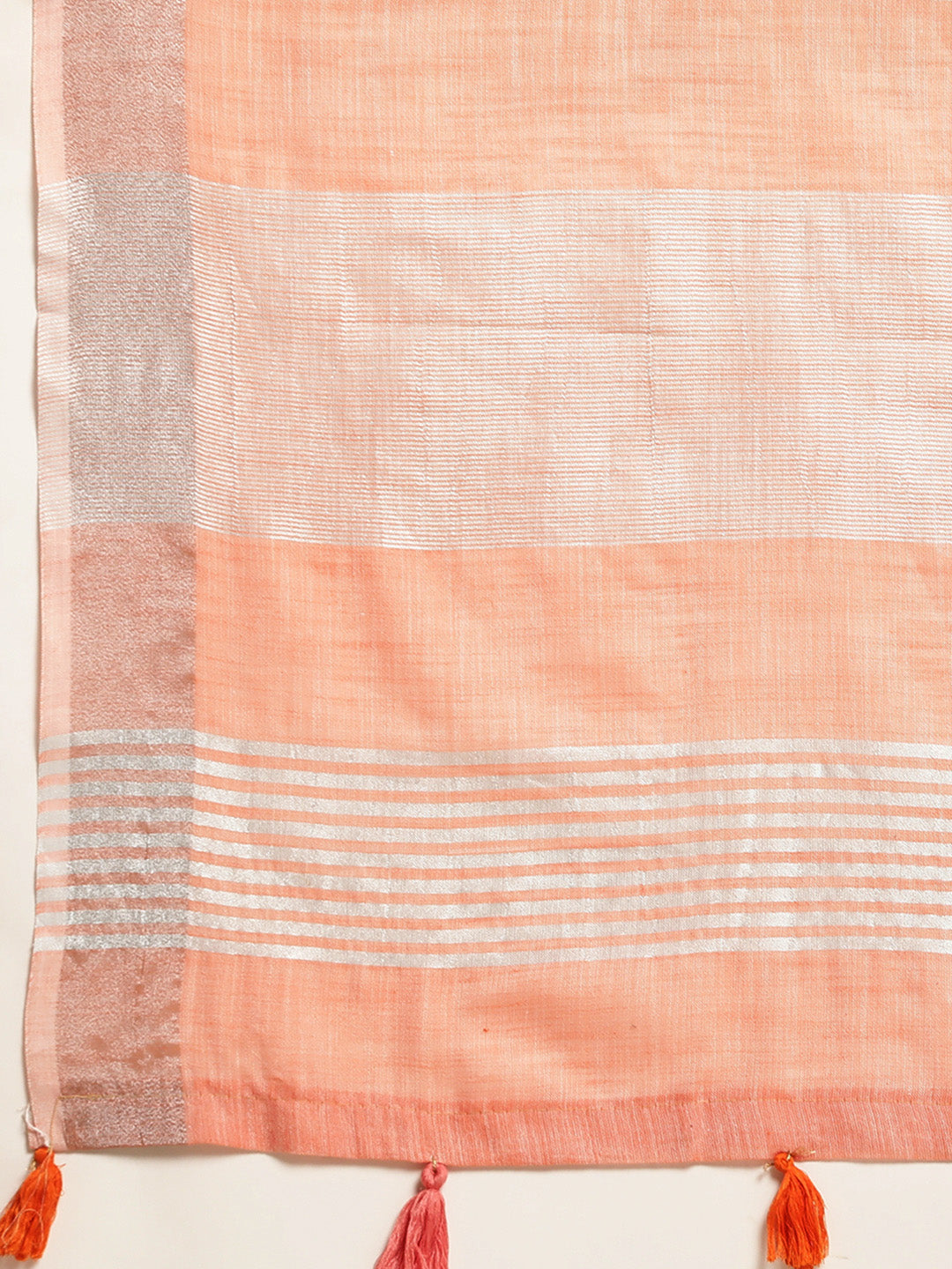 Shree Shyam Fashion Elegant Peach Woven Linen Saree with Contrast Zari Border & Tassels - Soft & Breathable Party Wear - Distacart