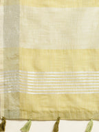 Shree Shyam Fashion Elegant Mehndi Woven Linen Saree with Contrast Zari Border & Tassels - Soft & Breathable Party Wear - Distacart