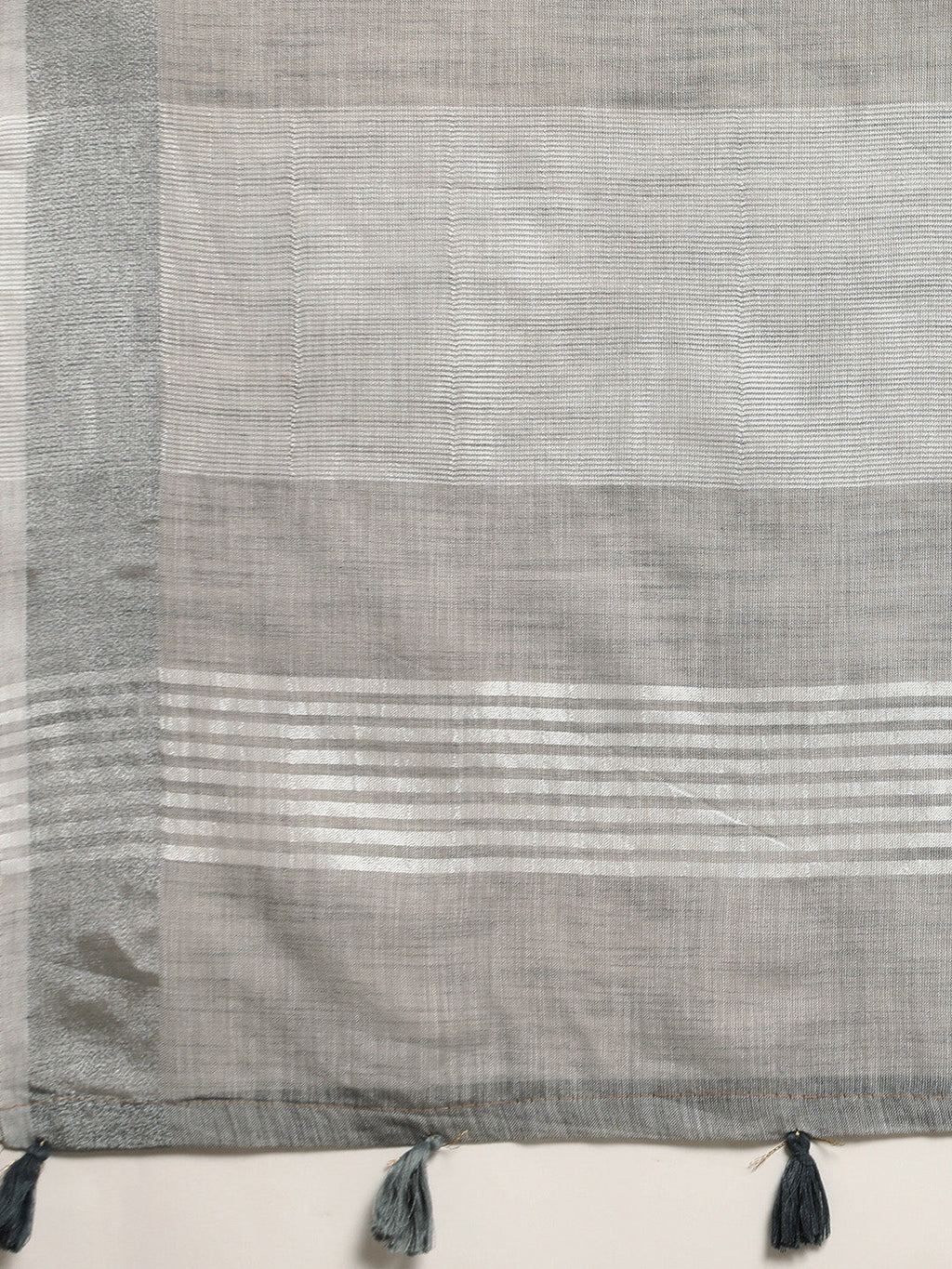 Shree Shyam Fashion Elegant Grey Woven Linen Saree with Contrast Zari Border & Tassels - Soft & Breathable Party Wear - Distacart