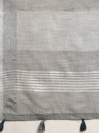 Shree Shyam Fashion Elegant Grey Woven Linen Saree with Contrast Zari Border & Tassels - Soft & Breathable Party Wear - Distacart