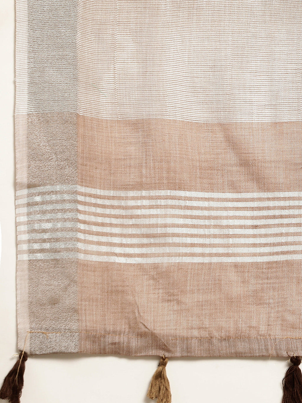 Shree Shyam Fashion Elegant Brown Woven Linen Saree with Contrast Zari Border & Tassels - Soft & Breathable Party Wear - Distacart