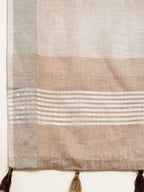 Shree Shyam Fashion Elegant Brown Woven Linen Saree with Contrast Zari Border & Tassels - Soft & Breathable Party Wear - Distacart