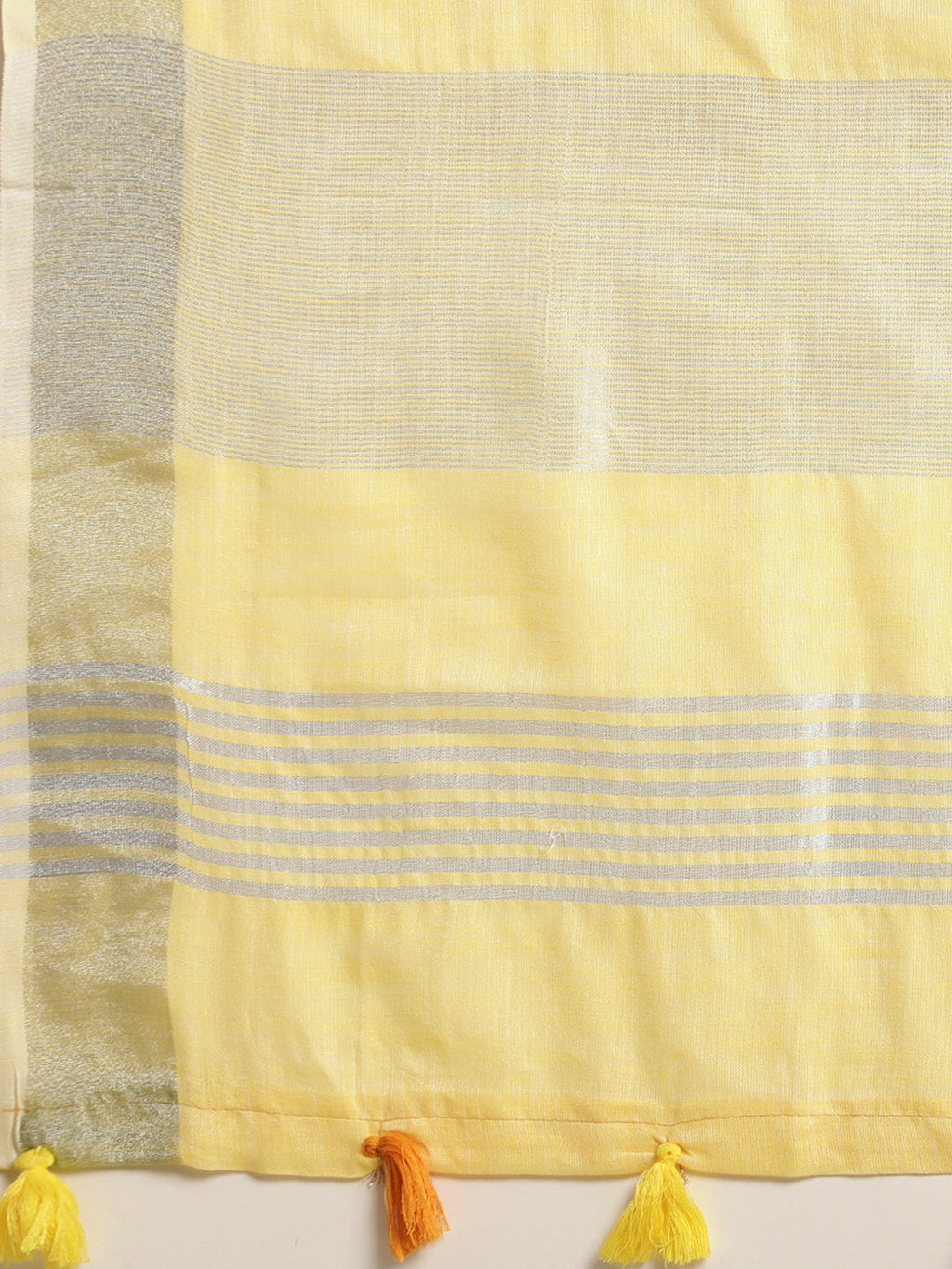 Shree Shyam Fashion Elegant Yellow Woven Linen Saree with Contrast Zari Border & Tassels - Soft & Breathable Party Wear - Distacart