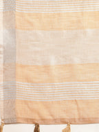 Shree Shyam Fashion Elegant Tan Woven Linen Saree with Contrast Zari Border & Tassels - Soft & Breathable Party Wear - Distacart