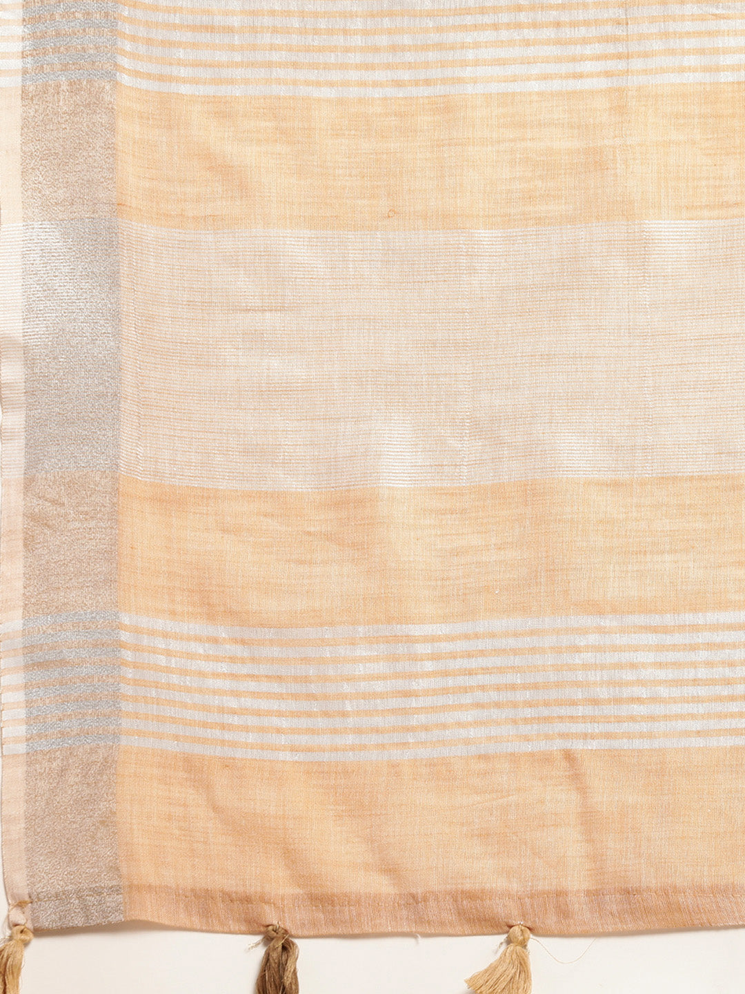 Shree Shyam Fashion Elegant Tan Woven Linen Saree with Contrast Zari Border & Tassels - Soft & Breathable Party Wear - Distacart