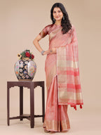 Shree Shyam Fashion Peach Organza Woven Zari Work Traditional Tassel Saree