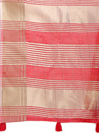 Shree Shyam Fashion Peach Organza Woven Zari Work Traditional Tassel Saree