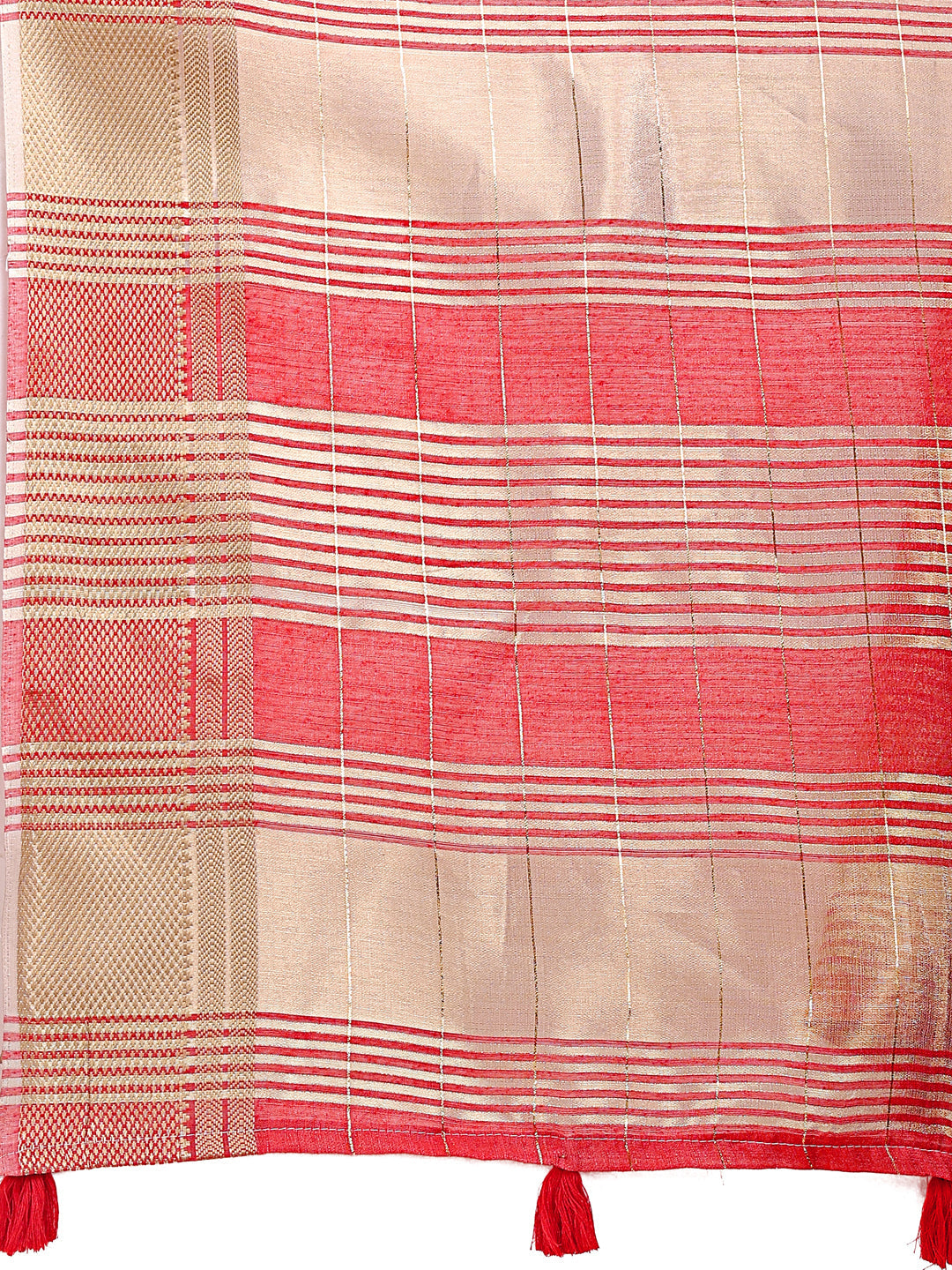 Shree Shyam Fashion Peach Organza Woven Zari Work Traditional Tassel Saree