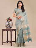 Shree Shyam Fashion Sea Green Organza Woven Zari Work Traditional Tassel Saree