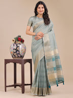Shree Shyam Fashion Sea Green Organza Woven Zari Work Traditional Tassel Saree
