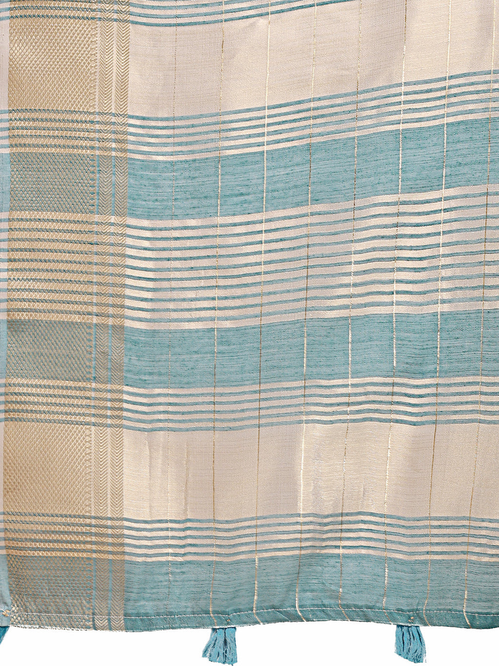 Shree Shyam Fashion Sea Green Organza Woven Zari Work Traditional Tassel Saree