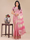 Shree Shyam Fashion Pink Organza Woven Zari Work Traditional Tassel Saree