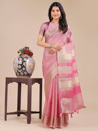 Shree Shyam Fashion Pink Organza Woven Zari Work Traditional Tassel Saree