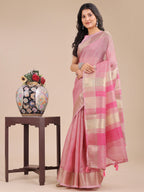 Shree Shyam Fashion Pink Organza Woven Zari Work Traditional Tassel Saree