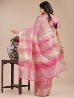 Shree Shyam Fashion Pink Organza Woven Zari Work Traditional Tassel Saree