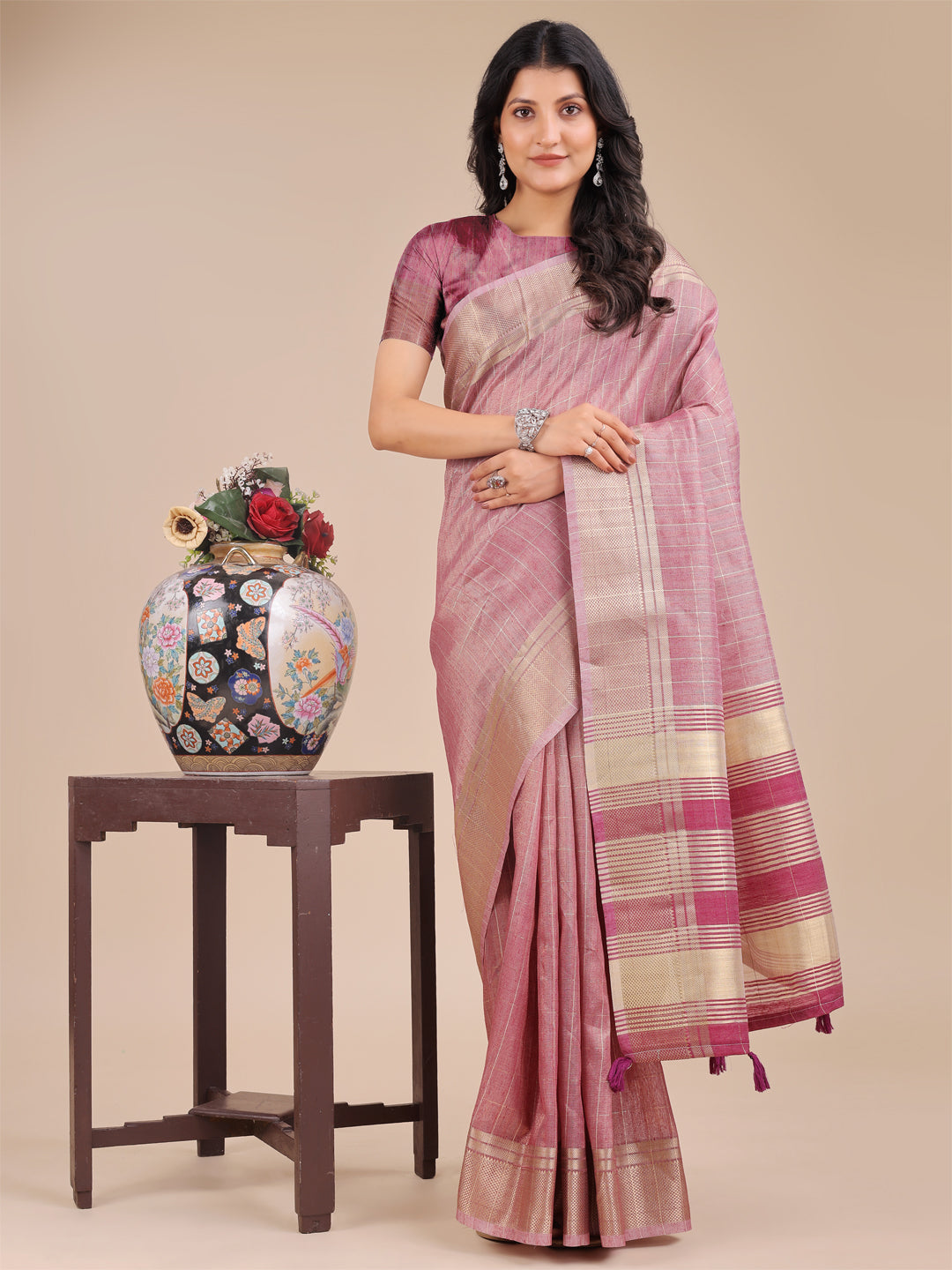 Shree Shyam Fashion Purple Organza Woven Zari Work Traditional Tassel Saree
