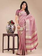 Shree Shyam Fashion Purple Organza Woven Zari Work Traditional Tassel Saree