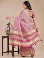Shree Shyam Fashion Purple Organza Woven Zari Work Traditional Tassel Saree