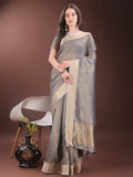 Shree Shyam Fashion Grey Organza Saree with Gold Checked Design - Elegant & Classy Traditional Wear for Formal & Festive Occasions
