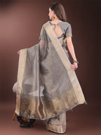 Shree Shyam Fashion Grey Organza Saree with Gold Checked Design - Elegant & Classy Traditional Wear for Formal & Festive Occasions