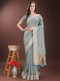 Shree Shyam Fashion Light Blue Organza Saree with Gold Checked Design - Elegant & Classy Traditional Wear for Formal & Festive Occasions