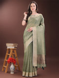 Shree Shyam Fashion Green Organza Saree with Gold Checked Design - Elegant & Classy Traditional Wear for Formal & Festive Occasions