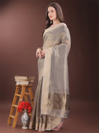 Shree Shyam Fashion Beige Organza Saree with Gold Checked Design - Elegant & Classy Traditional Wear for Formal & Festive Occasions