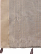Shree Shyam Fashion Beige Organza Saree with Gold Checked Design - Elegant & Classy Traditional Wear for Formal & Festive Occasions