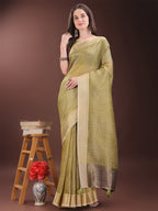 Shree Shyam Fashion Mehndi Green Organza Saree with Gold Checked Design - Elegant & Classy Traditional Wear for Formal & Festive Occasions
