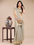 Shree Shyam Fashion Beige Organza Woven Zari Work Traditional Tassel Saree