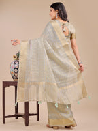 Shree Shyam Fashion Beige Organza Woven Zari Work Traditional Tassel Saree