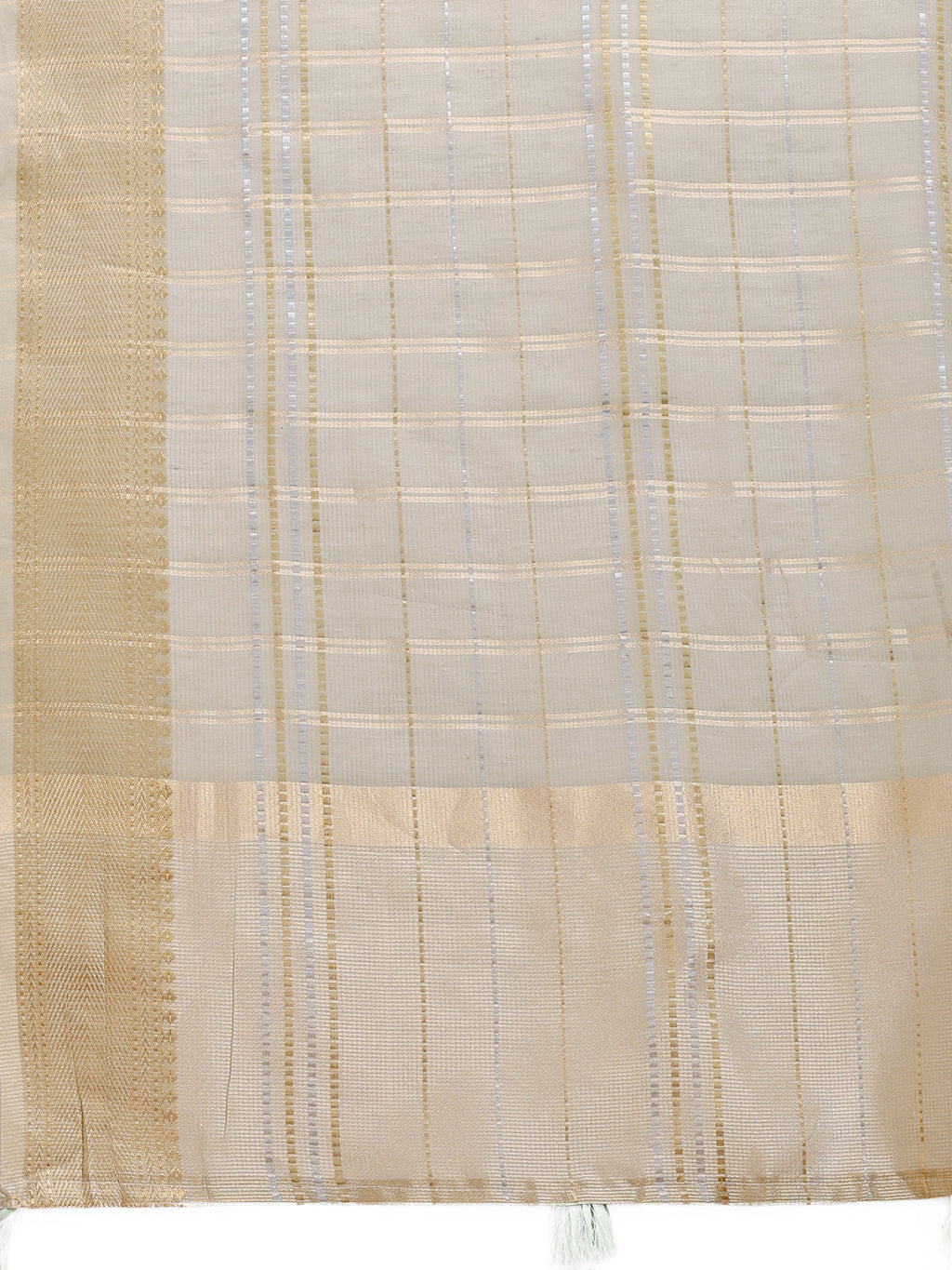 Shree Shyam Fashion Beige Organza Woven Zari Work Traditional Tassel Saree