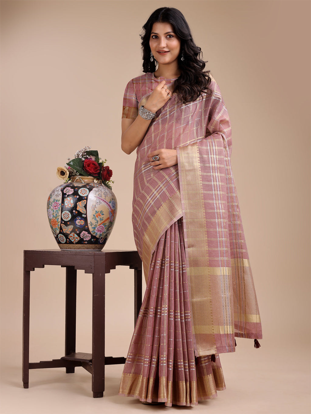 Shree Shyam Fashion Purple Organza Woven Zari Work Traditional Tassel Saree