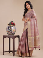 Shree Shyam Fashion Purple Organza Woven Zari Work Traditional Tassel Saree