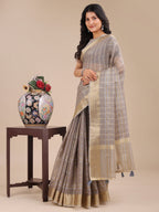 Shree Shyam Fashion Tan Organza Woven Zari Work Traditional Tassel Saree