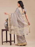 Shree Shyam Fashion Tan Organza Woven Zari Work Traditional Tassel Saree